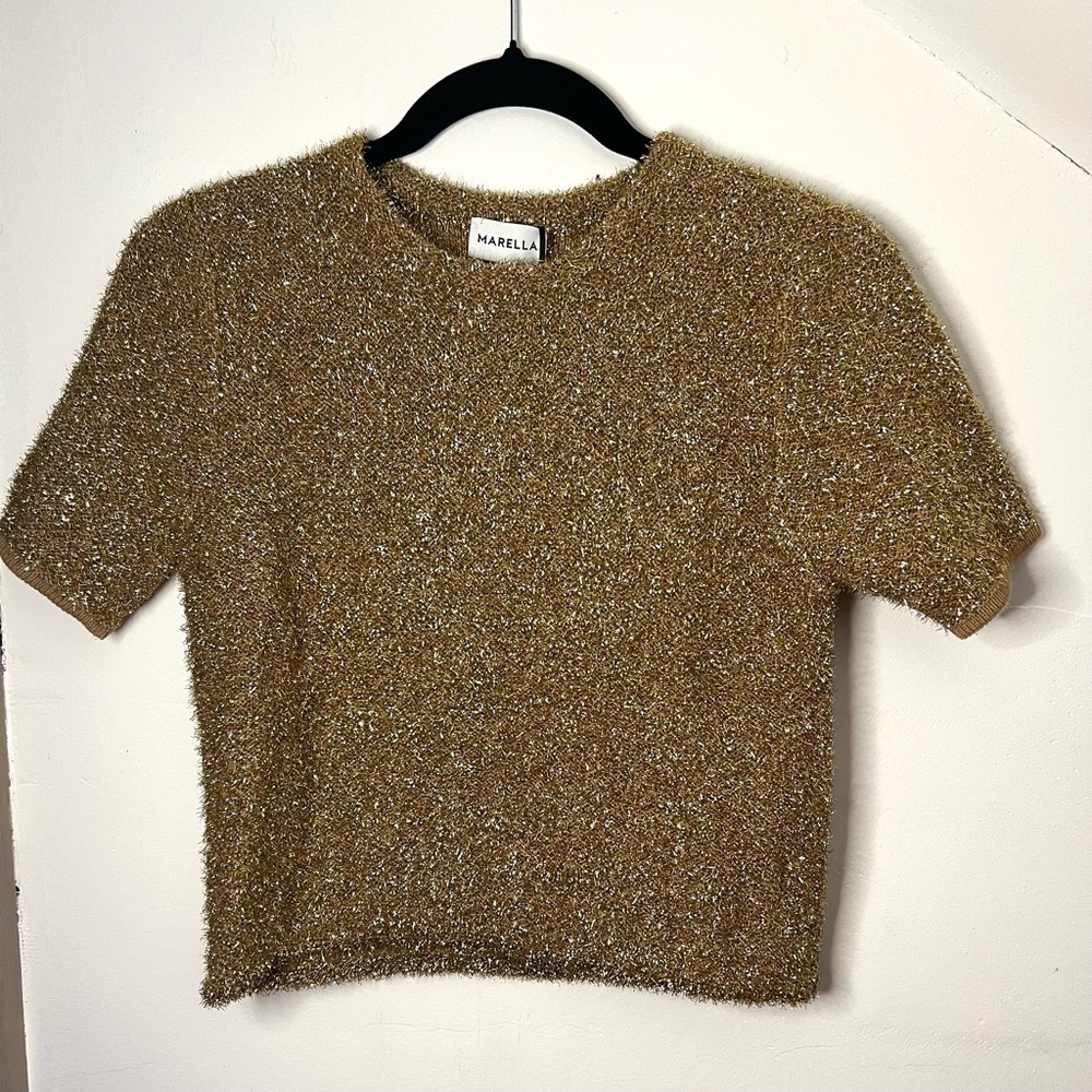 Marella Maglia Gold Metallic Sweater Size S NWT